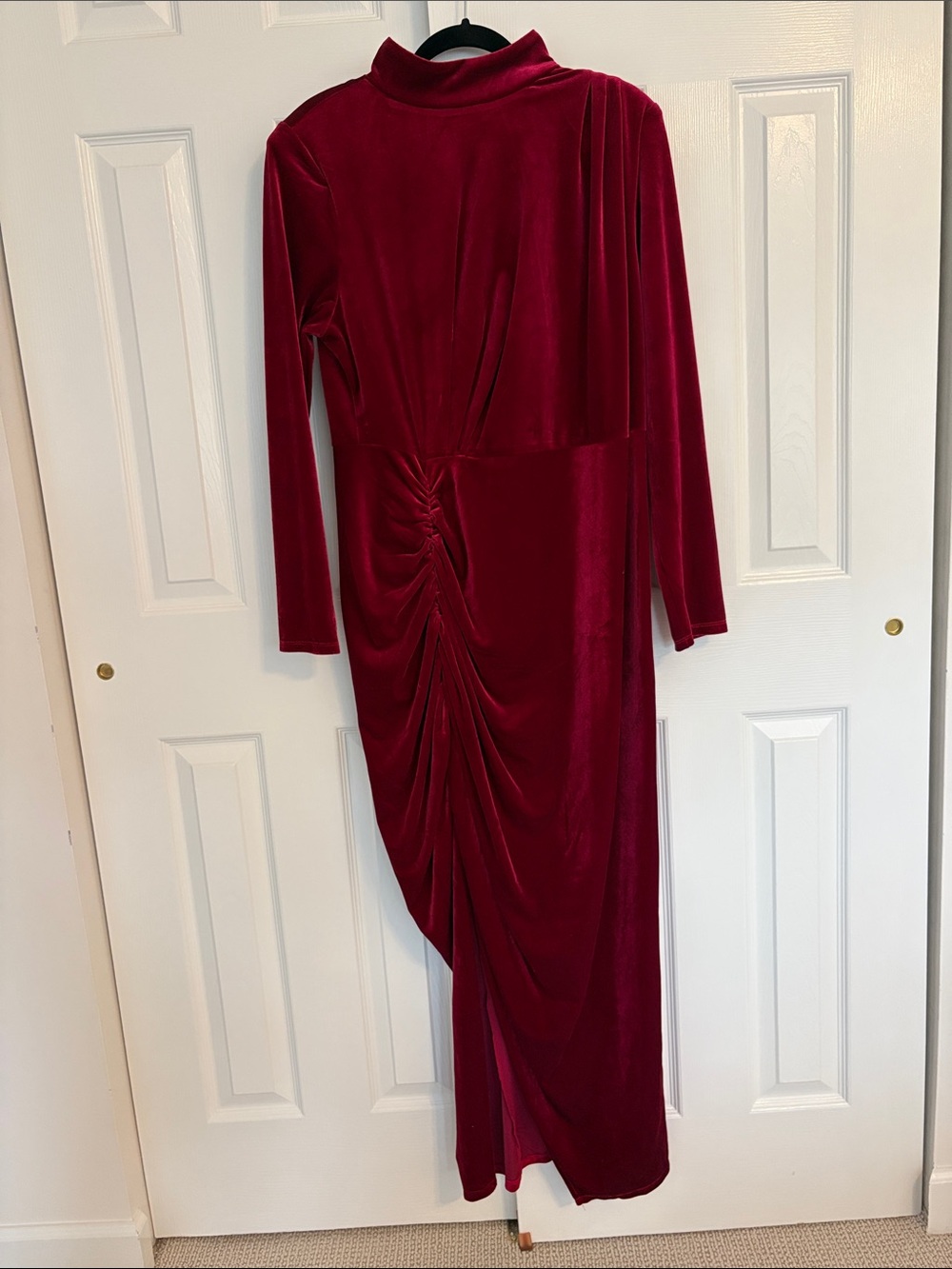 Eloquii Size 16 Long-Sleeve Burgundy Velvet Ruched Maxi Dress